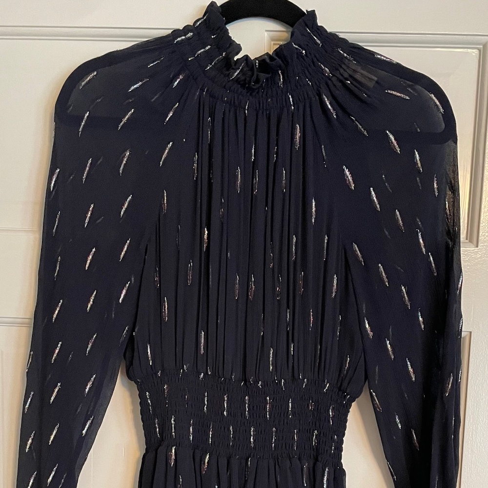 Rebecca Taylor navy  lurex silk dress